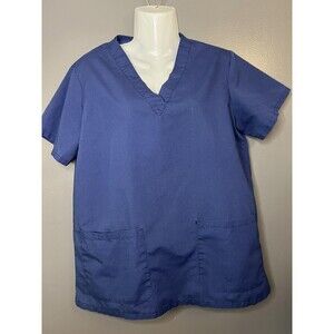 Angelica Scrub Top Shirt Womens Small Navy Blue V Neck Two Pocket Medical